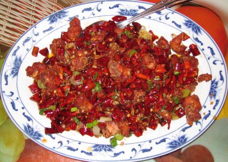 Szechuan chili chicken (with bone left in)